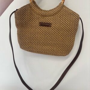 Rossetti Brown Woven Wooden Handle Crossbody Purse Bag